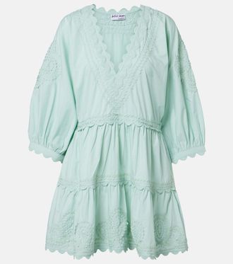 Juliet Dunn Embroidered scalloped cotton poplin minidress