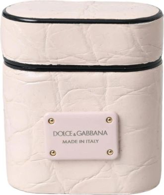 Dolce & Gabbana Metalen Logo Plaque Leren Airpods Hoesje - Dames - Telefoonaccessoires - Roze - ONE Size - Leer - Accessoires