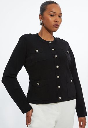 Karen Millen Plus Size Military Trim Knitted Four Pocket Jacket
