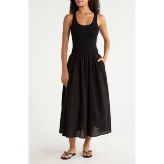 Elan Mixed Media Eyelet Maxi Cover-Up Dress in Black at Nordstrom, Size X-Small