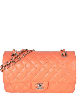Chanel Orange Quilted Lambskin Medium Classic Double Flap Bag (Authentic Pre- Loved)