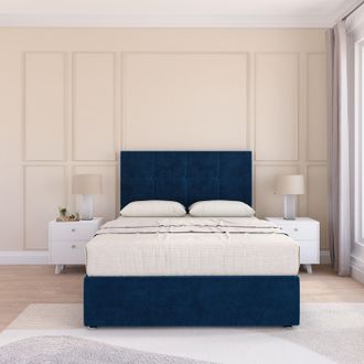Sloomy Jasmine Plush Bed Set With No Drawers Mattress & 26 Headboard in Navy | Size: Double
