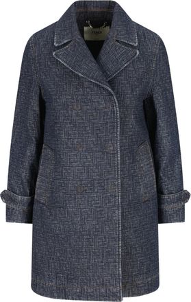 Fendi quilted double-breasted denim coat - Blauw