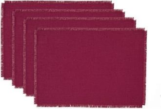 Solino Home Linen Placemats Set of 4, 14 x 19 Inch for Dining Table, Holiday and Everyday Table Decor - Fringe in Beet at Nordstrom, Size Medium