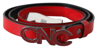 Costume National Womens Red Black Reversible Leather Logo Buckle Belt