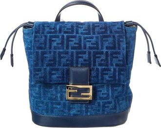 Fendi Fendi Ff Flocked Denim & Leather Backpack