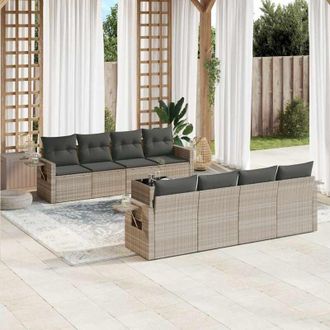 vidaXL Set Muebles Jard&iacute;n 9 Pzas Y Cojines Rat&aacute;n Sint&eacute;tico Gris Claro Vidaxl