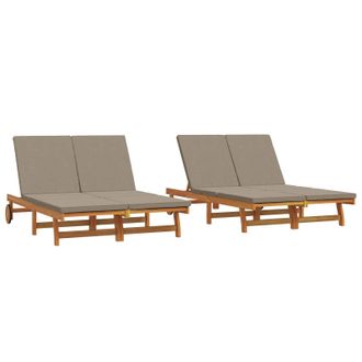 Berkfield Home Double Sun Lounger with Wheels & Cushion - Solid Acacia Wood