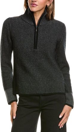 Fort&eacute; Cashmere Plaited Rib Zip Mock 100% Cashmere Sweater