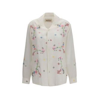 Baziszt White Cotton Pattern Womens Shirt