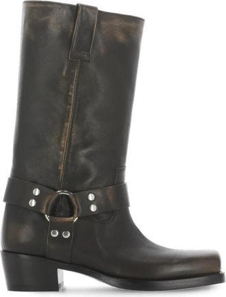 PARIS TEXAS Zwarte leren laarzen met metalen details - Dames - Hoge Laarzen - Zwart - 40 EU - Leer - Schoenen