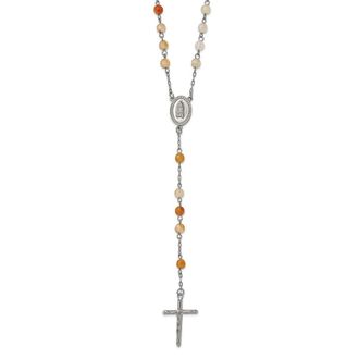 Diamond2Deal Stainless Steel Polished with Agate Beads Rosary Necklace 31