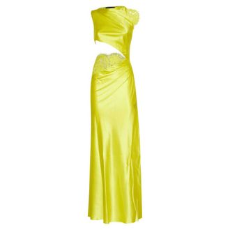 John Richmond One-shoulder Draped Gown met Cut-out - Dames - Avondkleed - Geel - XS - Kleedjes