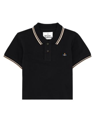 Vivienne Westwood Cropped Black Striped Cotton Polo Shirt