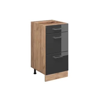 Vicco Mueble Bajo De Cocina R-line, Antracita Alto Brillo, 40 Cm Con Cajones, Sin Encimera Vicco