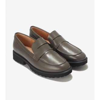 Cole Haan Womens Cole Haan Geneva W29787 Flats Gray Slip On Penny Loafers HTAT274
