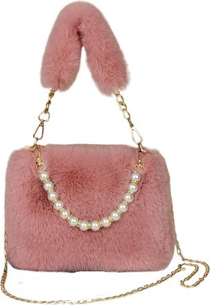 Generic Womens Plush Bags Fluffy Pearl Handbag Fashionable Womens Crossbody Bag Chain Design Autumn Winter Small Versatile(Color 02)