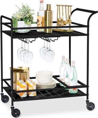 Best Choice Products 2-Tier Rolling Bar Cart Indoor/Outdoor w/ Storage Shelves, Wine Rack, Lockable Wheels