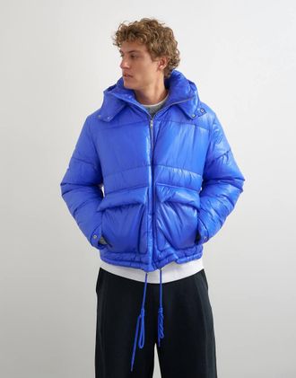 Topman piumino testurizzato con cappuccio rimovibile in blu cobalto