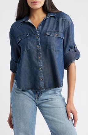 Cloth & Stone Roll Tab Denim Button-Up Shirt in Moonlit Indigo Wash at Nordstrom Rack, Size X-Large