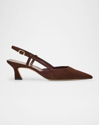 Stuart Weitzman Vinnie Suede Kitten Slingback Pumps