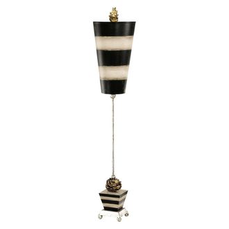 Loops Table Lamp Silver Leaf Ball Feet Taupe & Black Striped Base & Shade LED E27 60W