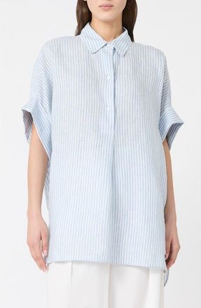 Max Mara Verve Stripe Linen Top in Light Blue at Nordstrom, Size 10