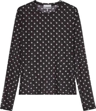 Ganni Printed Sheer Jersey Long Sleeve Top - Dames - Longsleeves - Zwart - M - Polyester - Tops