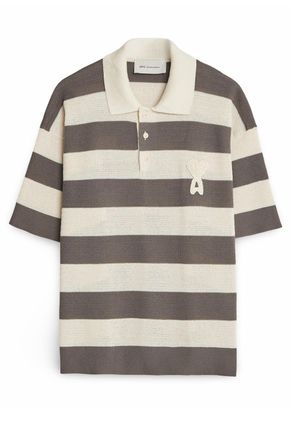 Ami AJOURE STRIPPED KNITTED POLO Size: XS, colour: CREAM