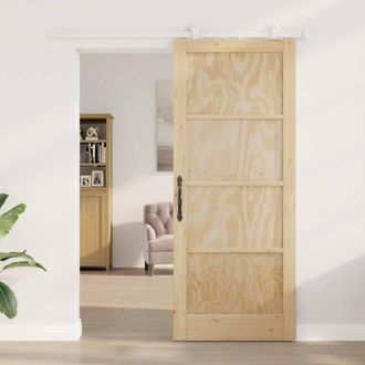 Berkfield Home Sliding Door with Hardware Set 86x211 cm Solid Wood Pine in Beige