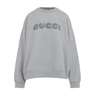 Gucci Sweatshirts, female, Gray, Size: XS Grey Cotton Sweatshirt with Logo Print