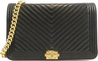 Chanel Black Leather Chain/Shoulder Wallet (Pre-Owned)