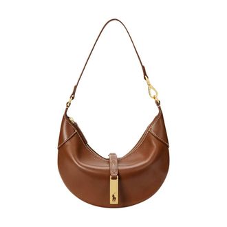 Polo Ralph Lauren Leren schoudertas met gouden details - Dames - Schoudertassen - Bruin - ONE Size - Tassen