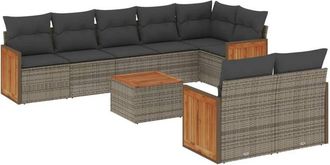 vidaXL Set De Muebles De Jard&iacute;n 9 Pzas Y Cojines Rat&aacute;n Sint&eacute;tico Gris Vidaxl
