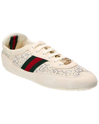 Gucci Gg Shift Crystal Suede & Canvas Sneaker