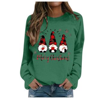 Generic Christmas Jumpers for Women Novelty Christmas Tree Gonk Elf Gnome Doll Print Xmas Sweatshirts Casual Loose Round Neck Fit Tunic Pullover Fleece Sweate
