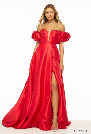 Sherri Hill Strapless Mikado Ball A-Line Dress In Red