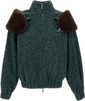 Shushu/Tong Green Faux Fur Trim Shoulder Loose Coat