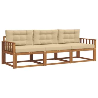 vidaXL Conjunto De Sof&aacute;s De Exterior Con Coj&iacute;n 3 Pcs Natural Y Beige Vidaxl