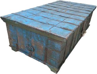 Wanderlust Deco Mesa Ba&uacute;l De Madera Artesanal Azul 170x89x53h