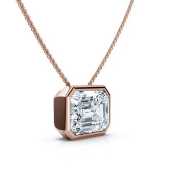 Pompeii3 2Ct Solitaire Bezel Emerald Diamond East West Pendant 14k Gold Necklace Lab Grown Size: Small