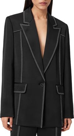 AllSaints Theah Topstitch Blazer in Black at Nordstrom, Size 12 Us