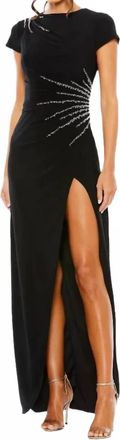 Mac Duggal Slit Gown With Side Beaded Detail In Black