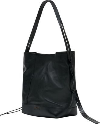 Marni Womens Lambskin Leather Shoulder Bag Black