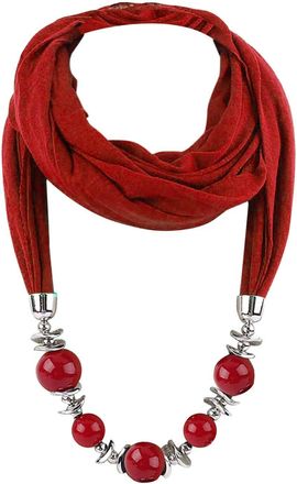 Generic Vintage Retro Ethnic Womens Colorful Beaded Scarf Crystal Bead Pendant Accessory Necklace Boho Soft Neck Wrap Infinity Scarves Wine