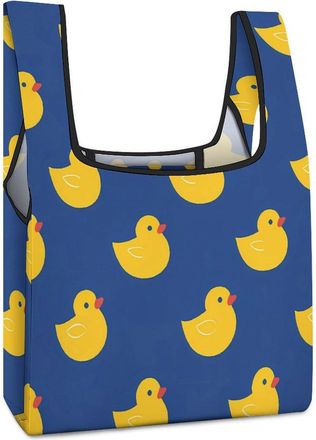 Generic Yellow Rubber Ducks Pattern Reusable Shopping Bags Lightweight Foldable Grocery Bag Polyester Washable Tote Bag