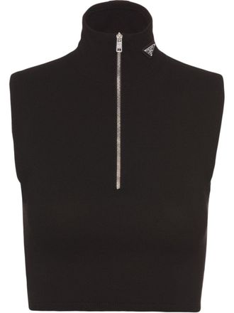 Prada half-zip sleeveless crop top - women - Viscose/Wool - 38 - Black