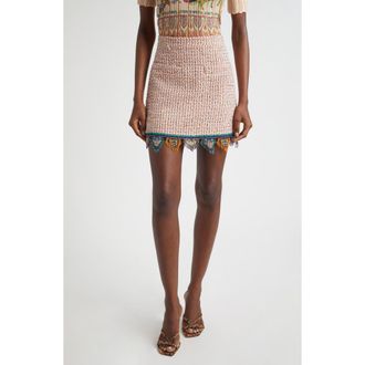 Etro Bead Fringe Tweed Miniskirt in Multicolor Orange Base at Nordstrom, Size 10 Us