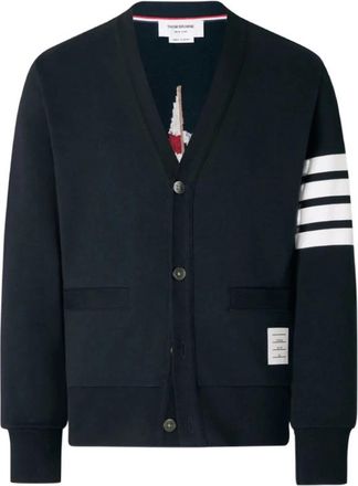 Thom Browne V-hals vest met bootborduurwerk - Heren - Vesten - Blauw - XL - Katoen - Truien & Vesten