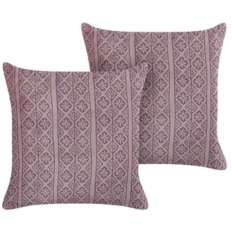 Beliani Conjunto De 2 Cojines De Terciopelo Rosa 45 X 45 Cm Bloque Impreso Silbym